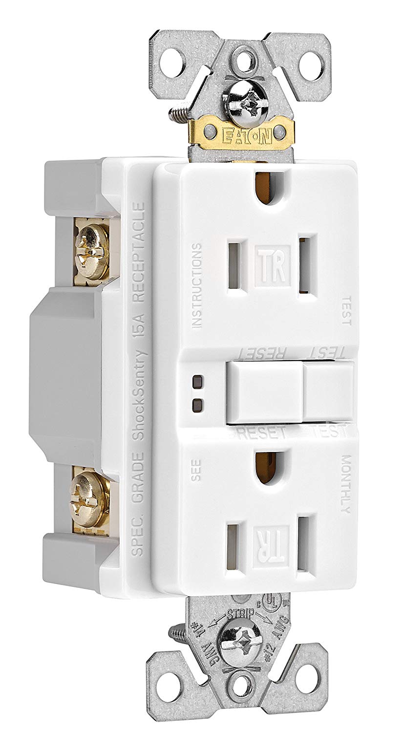 Eaton GFCI Self-Test 15A/20A -125V Tamper Resistant Duplex Receptacle with Standard Size Wallplate, White - Consavvy