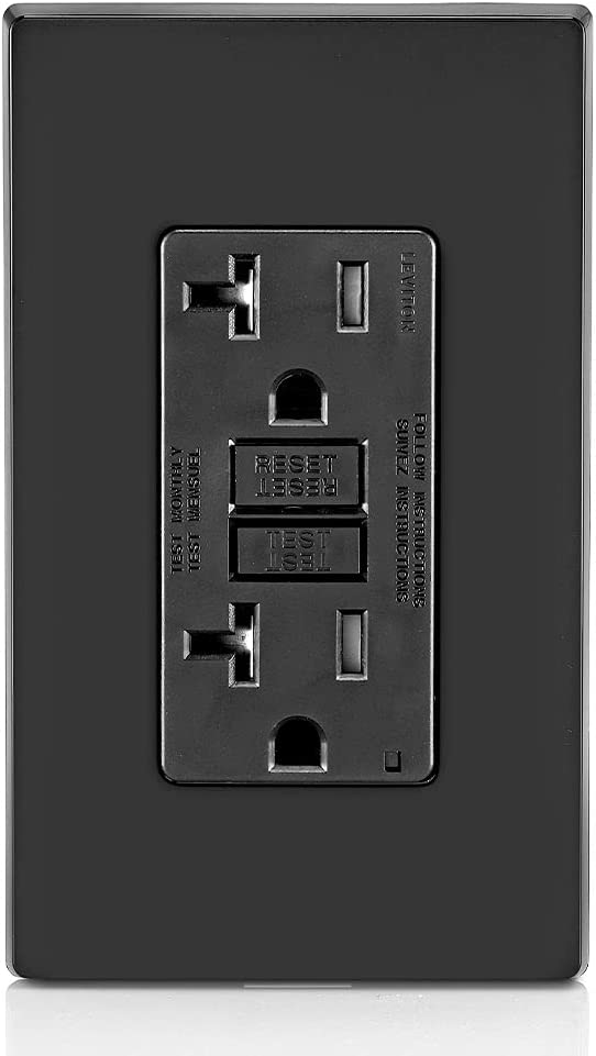 Leviton GFTR1-E/GFTR2-E Smartest Self-Test Smartlockpro Slim GFCI Tamper-Resistant Receptacle with Led Indicator, 15-Amp/20-Amp, Black(Wallplate Included)