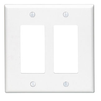 Leviton PJ262-W 2-Gang Decora/GFCI Device Wallplate, Midway Size, Thermoplastic Nylon, Device Mount, White 1Pack