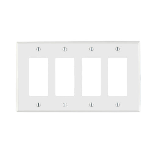 Leviton PJ264-W 4-Gang Decora/GFCI Device Wallplate, Midway Size, Thermoplastic Nylon, Device Mount, White 1Pack