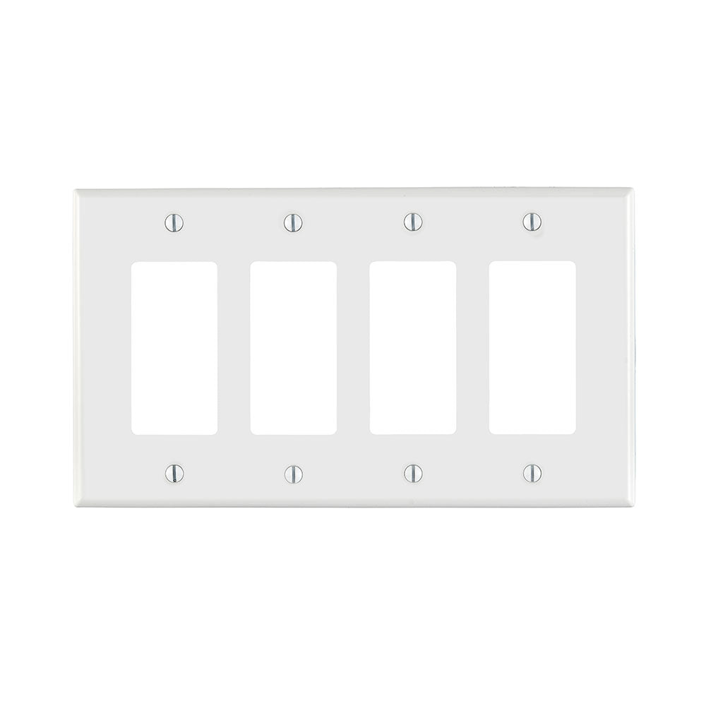Leviton PJ264-W 4-Gang Decora/GFCI Device Wallplate, Midway Size, Thermoplastic Nylon, Device Mount, White 1Pack