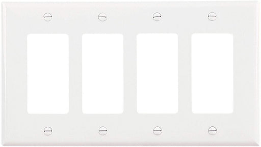 EATON PJ264W Mid-Size Polycarbonate 4-Gang Decorator GFCI Wallplate, White - Consavvy