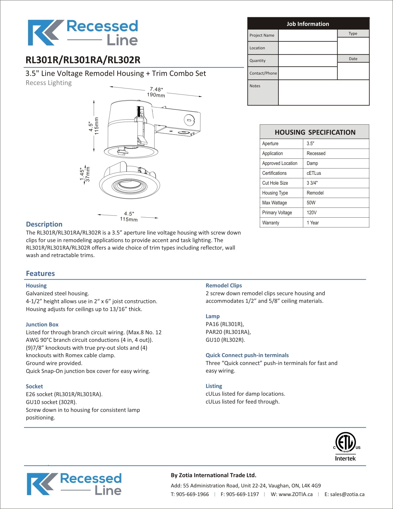 3.5" Retrofit LED Can Non-Air Tight Housing LED Recessed Lighting, GU10 Base - Consavvy