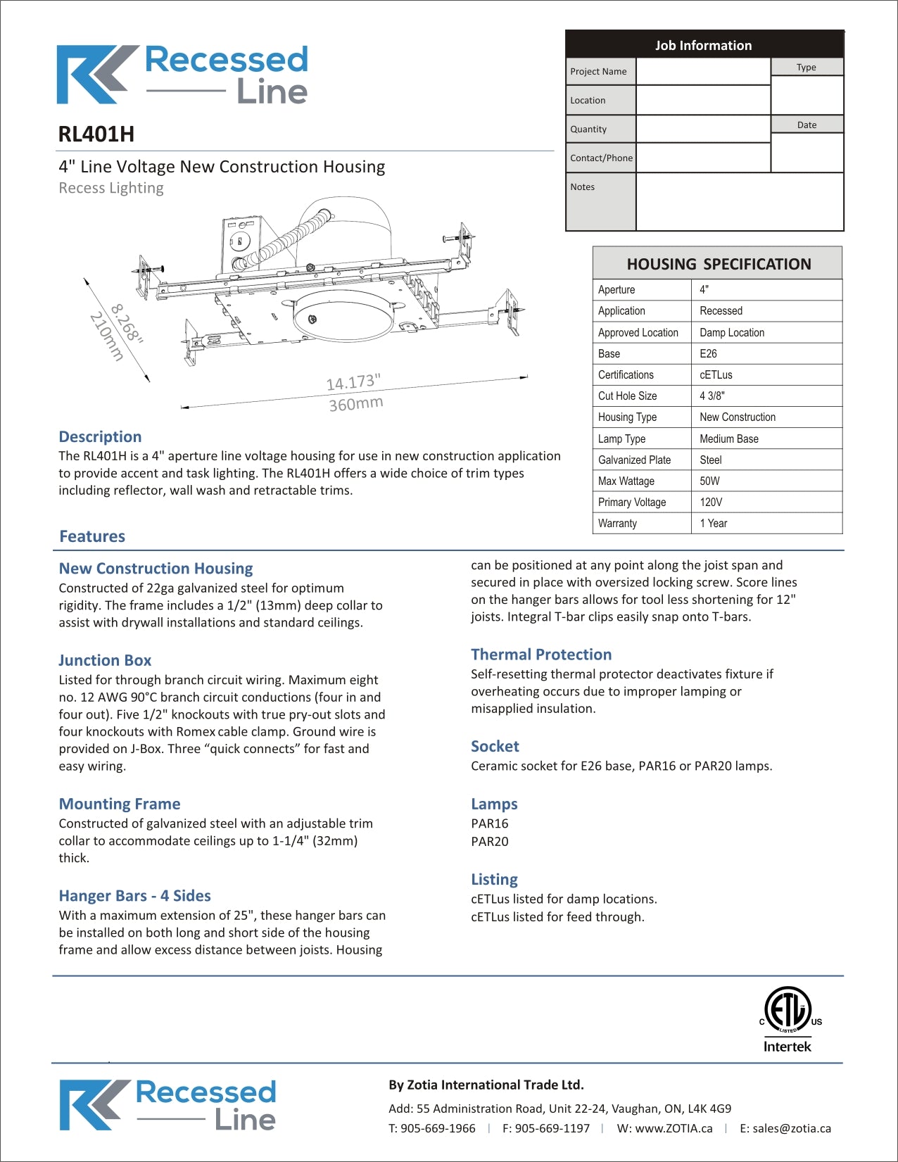 4" New Construction LED Can Non-IC Housing LED Recessed Lighting, E26 Screw in Base - Consavvy