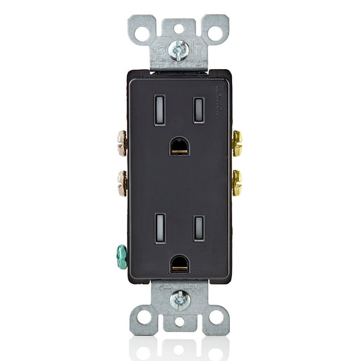 Leviton T5325-E 15Amp 125Volt, Tamper Resistant, Decora Duplex Receptacle, Straight Blade, Grounding (Black) wall plates excluded 1Pack