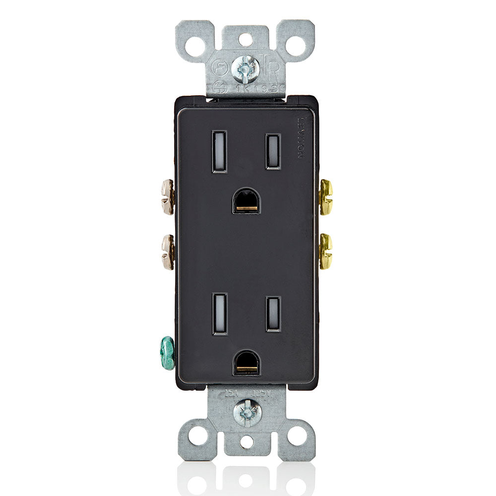 Leviton T5325-E 15Amp 125Volt, Tamper Resistant, Decora Duplex Receptacle, Straight Blade, Grounding (Black) wall plates excluded 1Pack