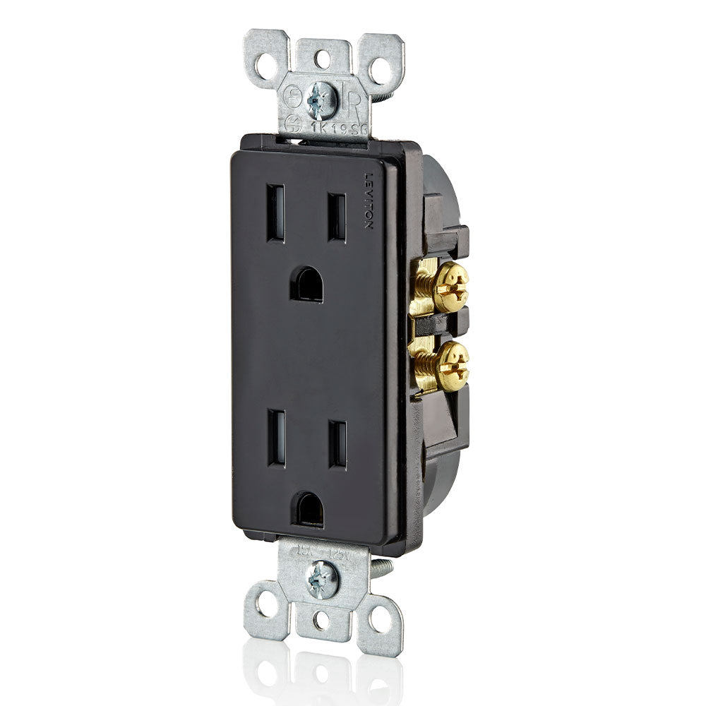 Leviton T5325-E 15Amp 125Volt, Tamper Resistant, Decora Duplex Receptacle, Straight Blade, Grounding (Black) wall plates excluded 1Pack