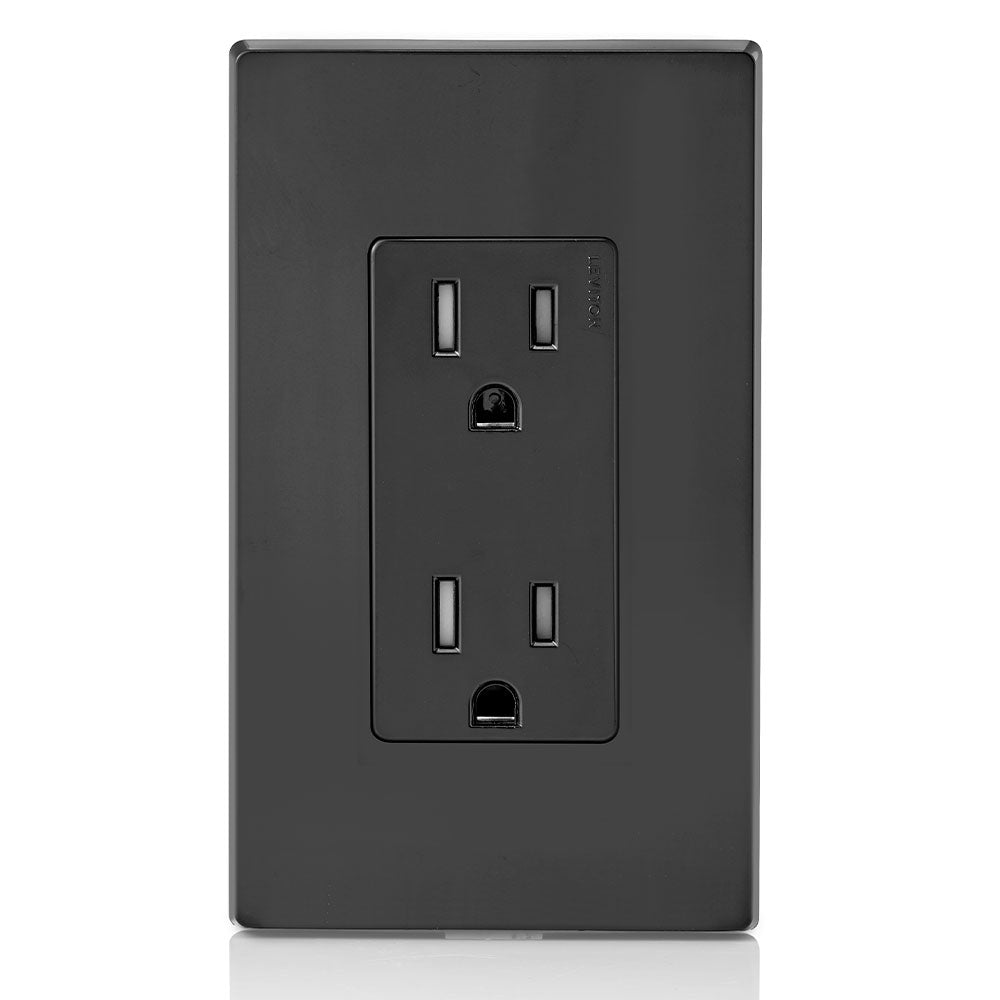 Leviton T5325-E 15Amp 125Volt, Tamper Resistant, Decora Duplex Receptacle, Straight Blade, Grounding (Black) wall plates excluded 1Pack