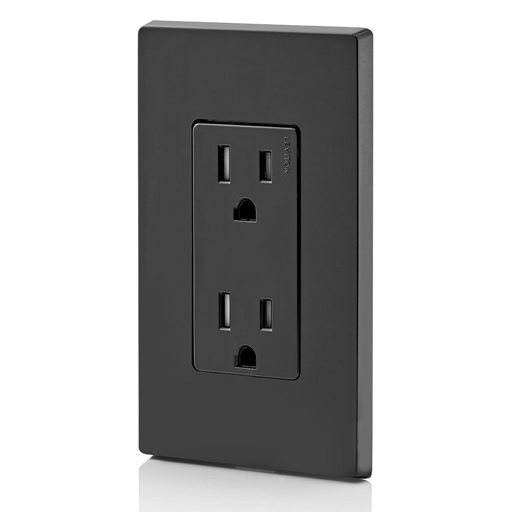 Leviton T5325-E 15Amp 125Volt, Tamper Resistant, Decora Duplex Receptacle, Straight Blade, Grounding (Black) wall plates excluded 1Pack