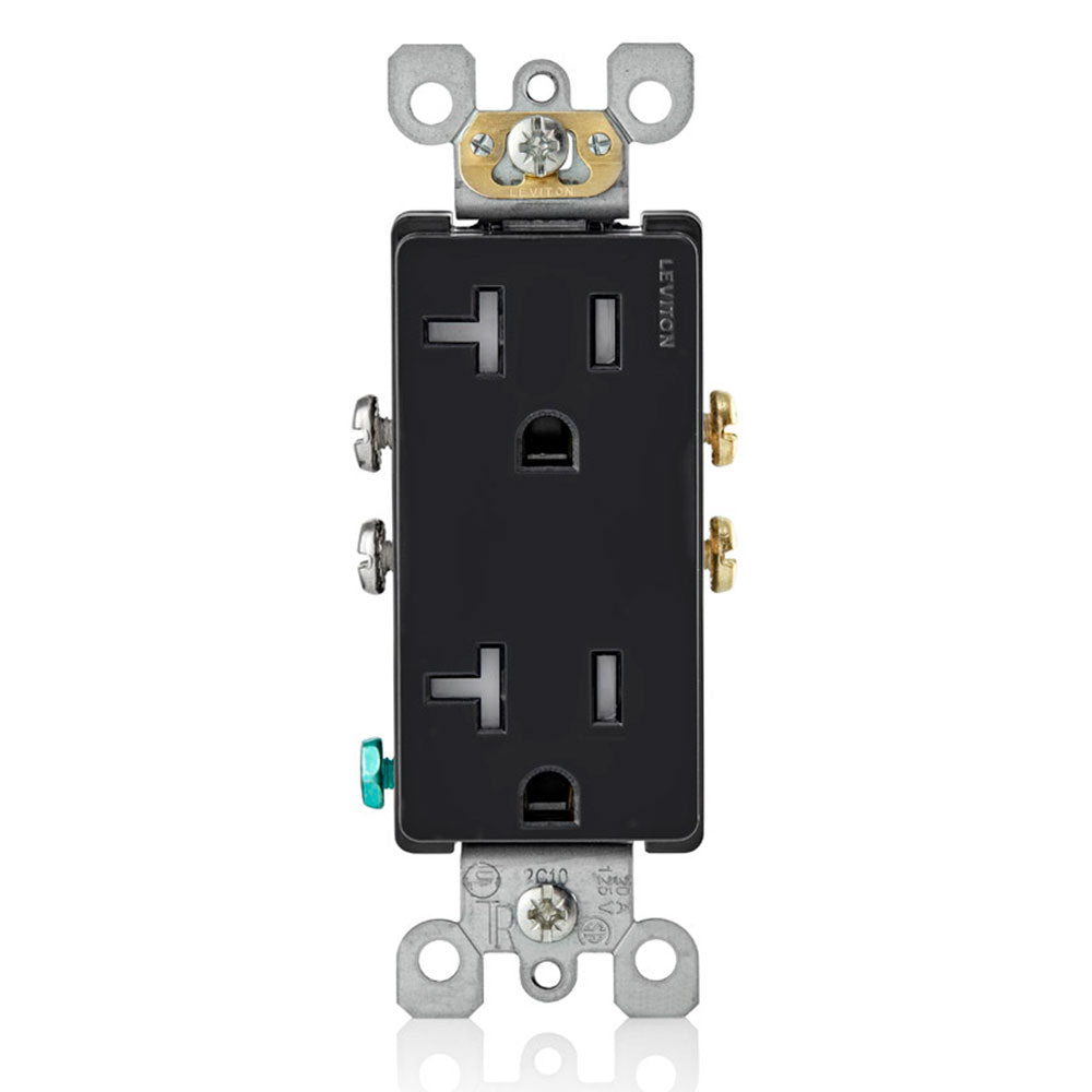 Leviton T5825-E 20Amp, Tamper- Resistant, Decora Duplex Receptacle, Residential Grade (Black) wall plate excluded 1Pack