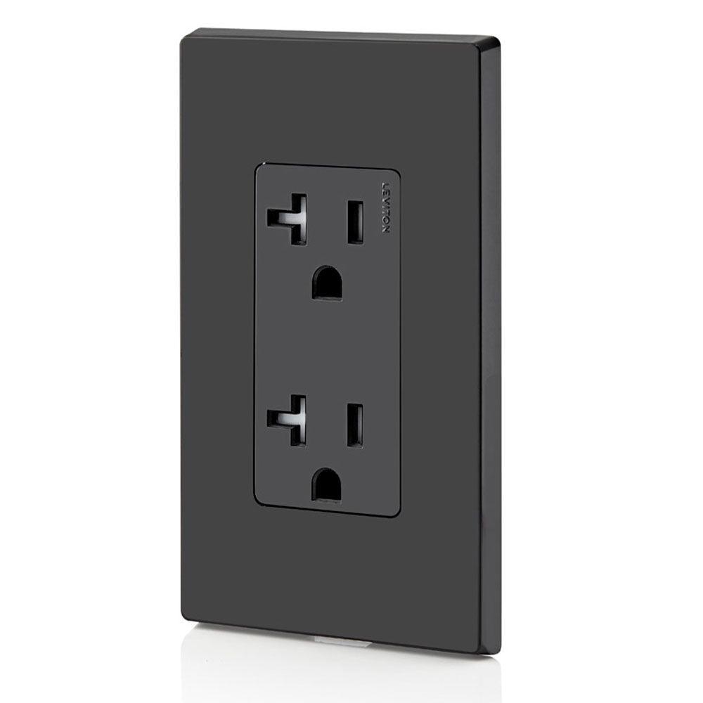 Leviton T5825-E 20Amp, Tamper- Resistant, Decora Duplex Receptacle, Residential Grade (Black) wall plate excluded 1Pack