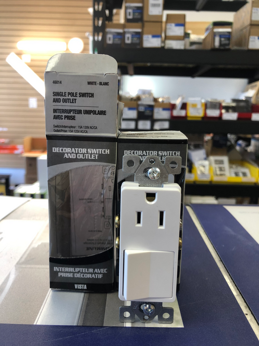 Vista 46014 Combination Decorative Switch and Outlet Single Pole 15A  White