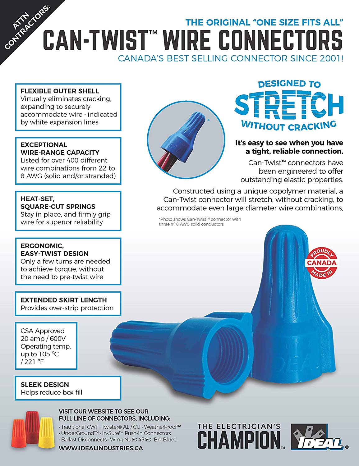 Ideal Can-Twist Wire Connector, One Size Fits All Blue 175 Pc/500Pc/1000Pc