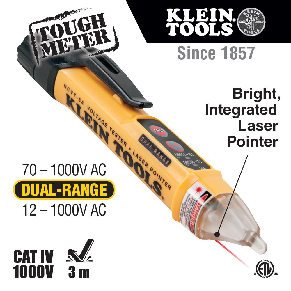 Klein Tools Ncvt-5A Dual-Range Non-Contact Voltage Tester with Laser Pointer