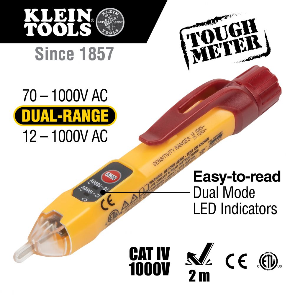 Klein Tools NCVT-2P Dual Range Non-Contact Voltage Tester 12  1000V AC