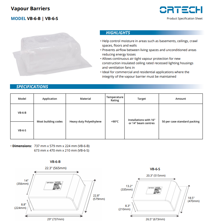Ortech 6" Vapour Barrier VB-6-S