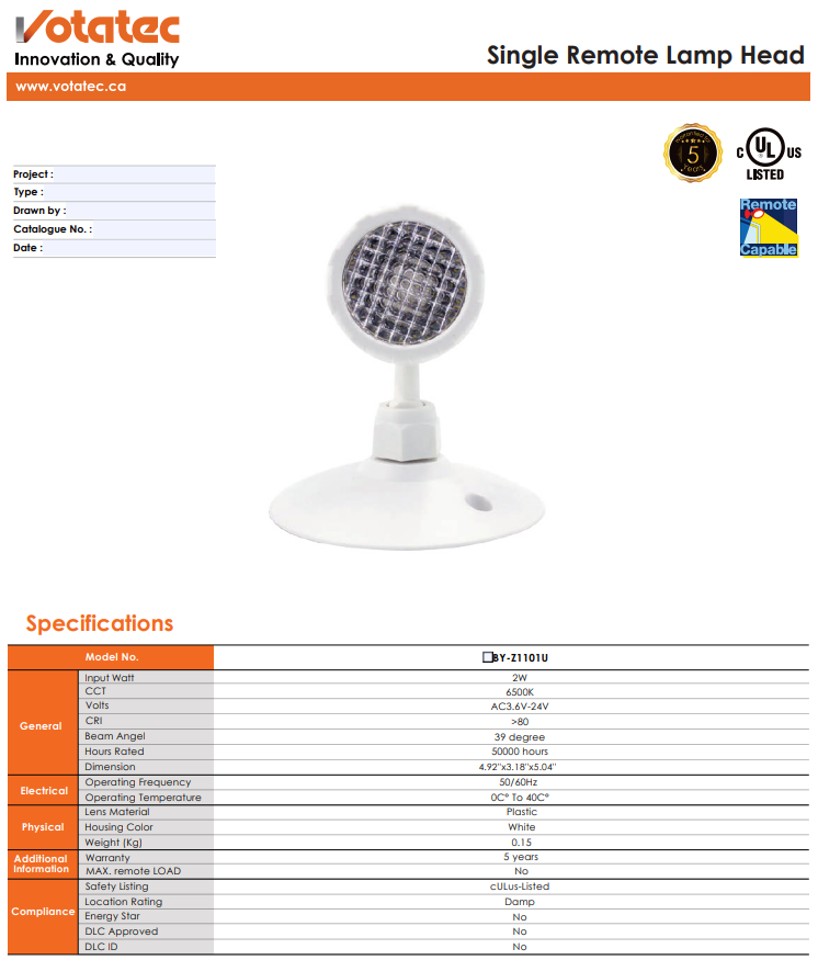 Votatec Single Remote Lamp Head
