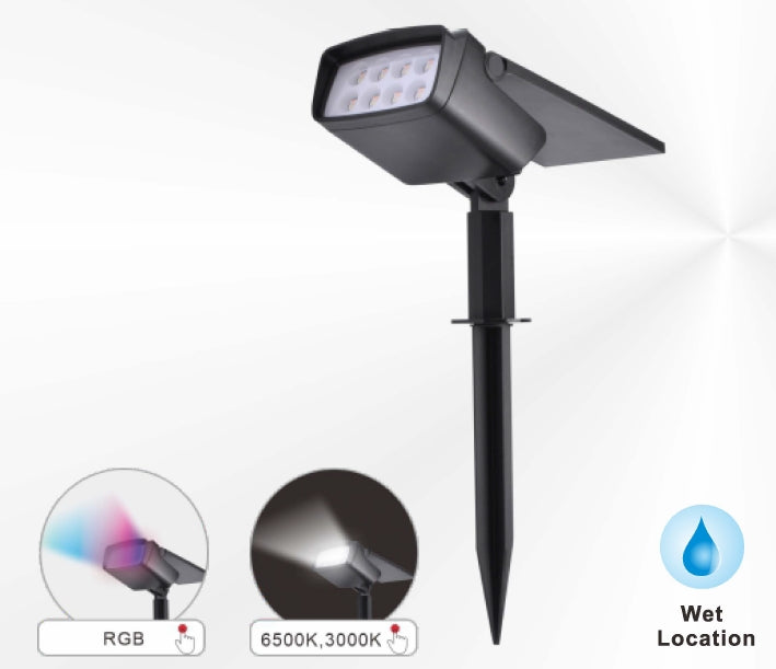 Nexleds Solar Outdoor Landscaping Spotlight, 1.8W, 3000K,6500K & RGB switchable, IP65