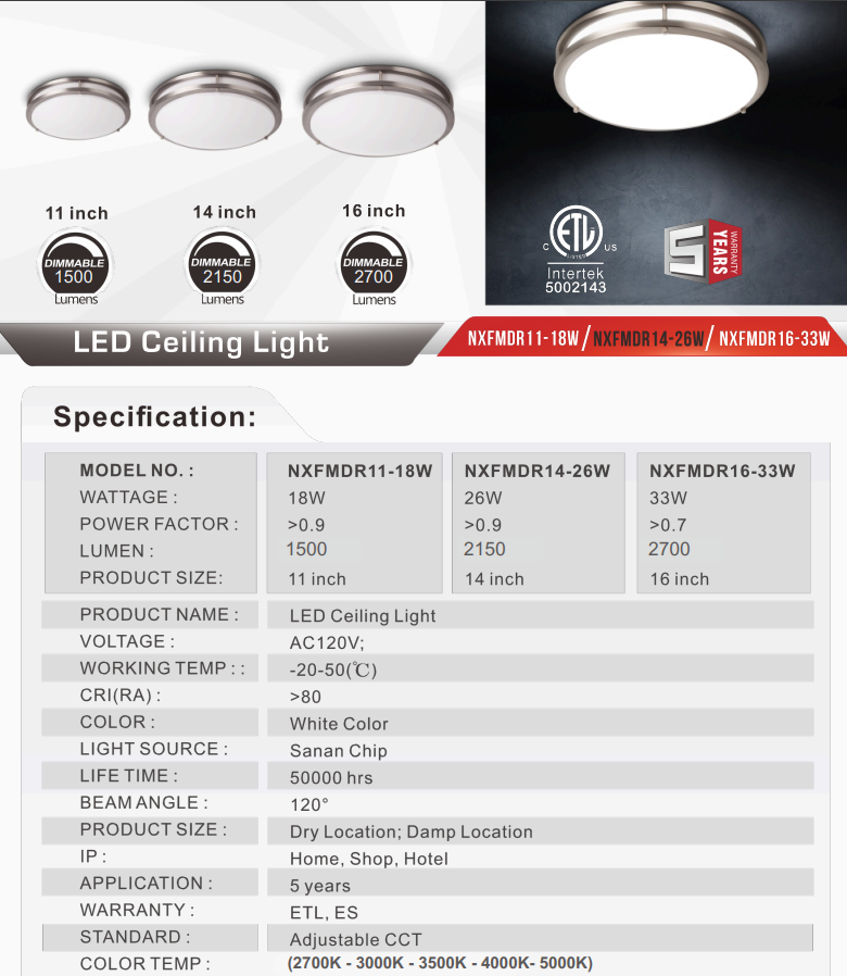 Nexleds Double Ring Ceiling Light Flush Mount 5CCT 11inch & 14inch & 16inch