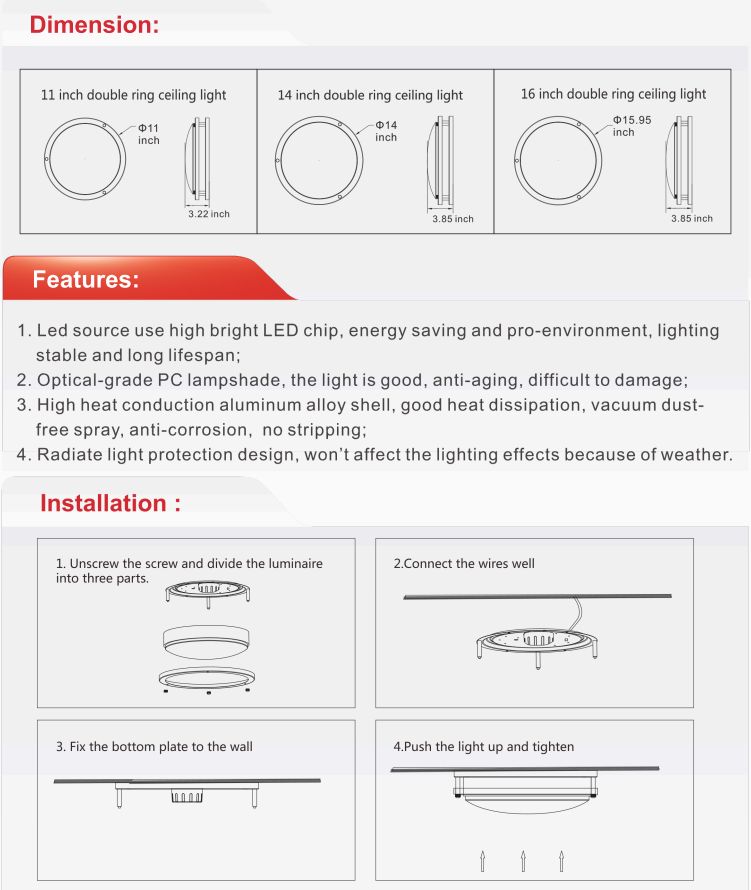 Nexleds Double Ring Ceiling Light Flush Mount 5CCT 11inch & 14inch & 16inch