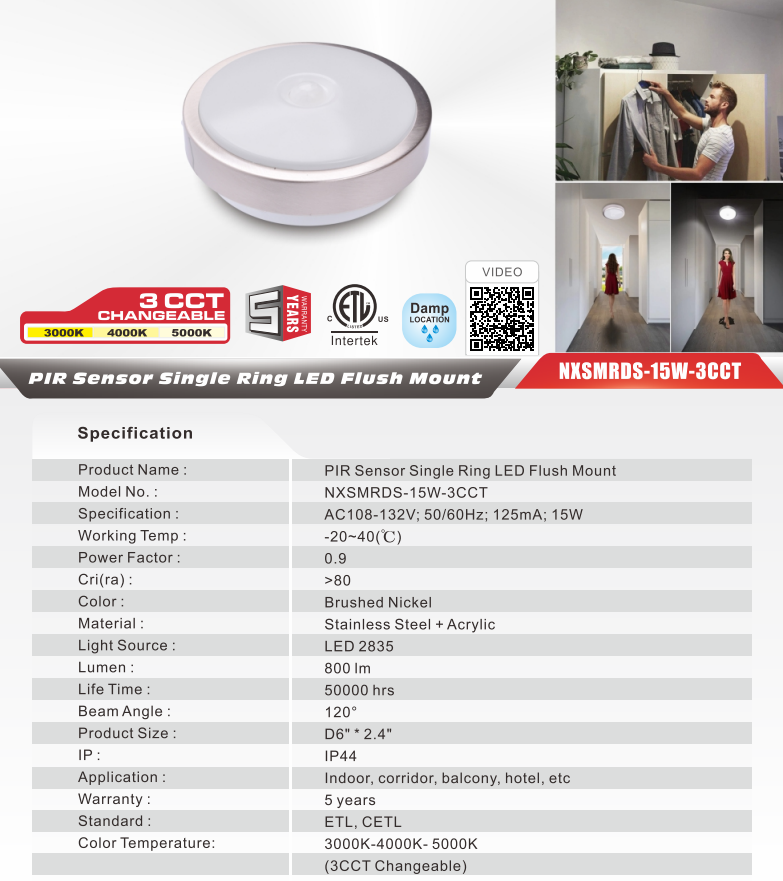 Nexleds 4 inch Single Ring Led Ceiling Light With Sensor 3CCT