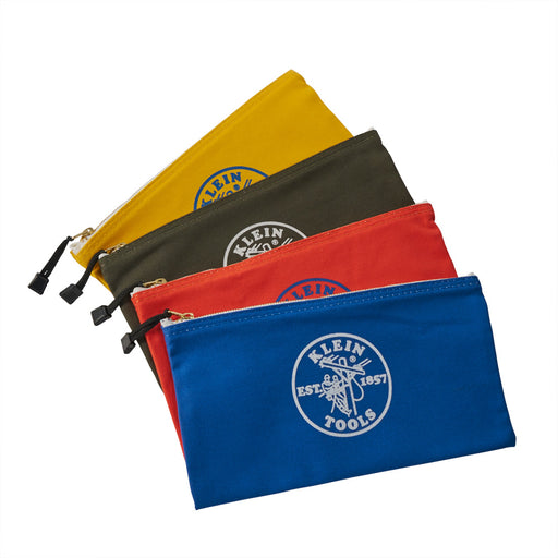 Klein Tools, Zipper Bags, Canvas Tool Pouches Olive/Orange/Blue/Yellow, 4-Pack, Part#5140