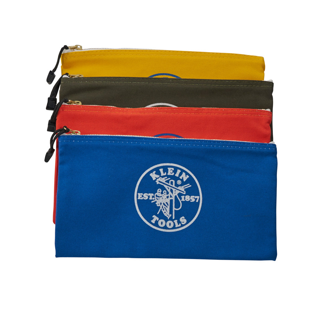 Klein Tools, Zipper Bags, Canvas Tool Pouches Olive/Orange/Blue/Yellow, 4-Pack, Part#5140