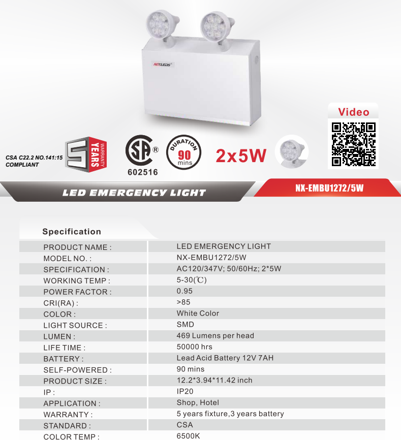 Nexleds 72W Battery Unit with 5W LED Heads