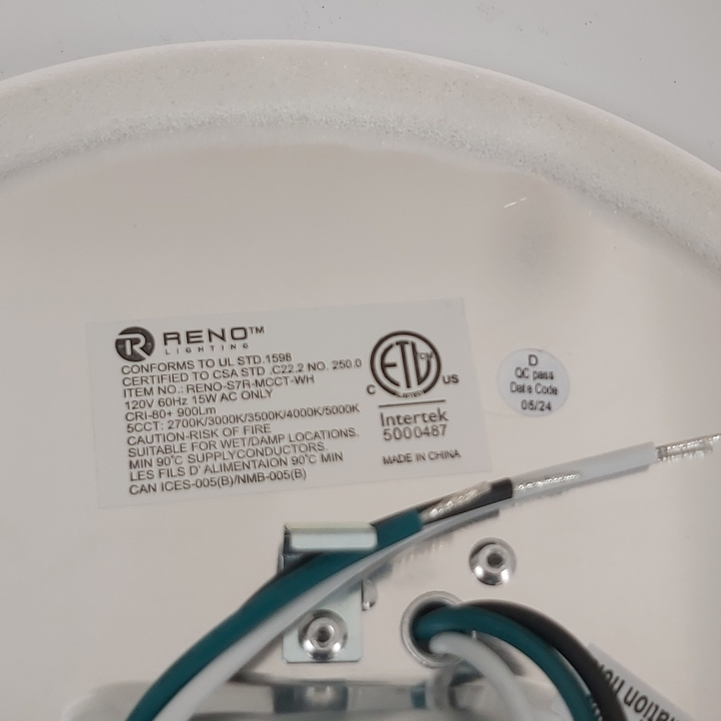 Reno Lighting 7" Slim Surface Round Slim Flush Mount 15W | 900Lm | Selectable CCT 27/30/35/40/50K | 120V | White /Black/Brushed Nickel