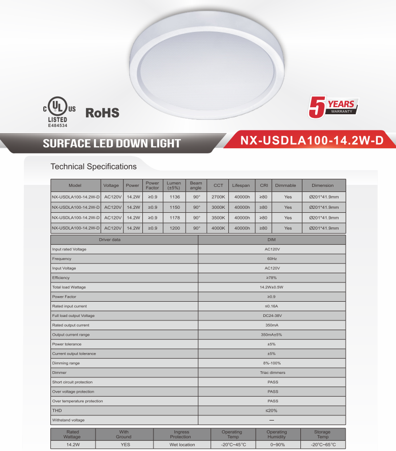 Nexleds 8 Inch Anti-glare Ceiling Light (wet location) 3000K