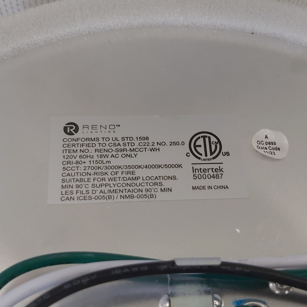 Reno Lighting 9" Slim Surface Round Slim Flush Mount 18W | 1150Lm | Selectable CCT 27/30/35/40/50K | 120V | White /Black/Brushed Nickel