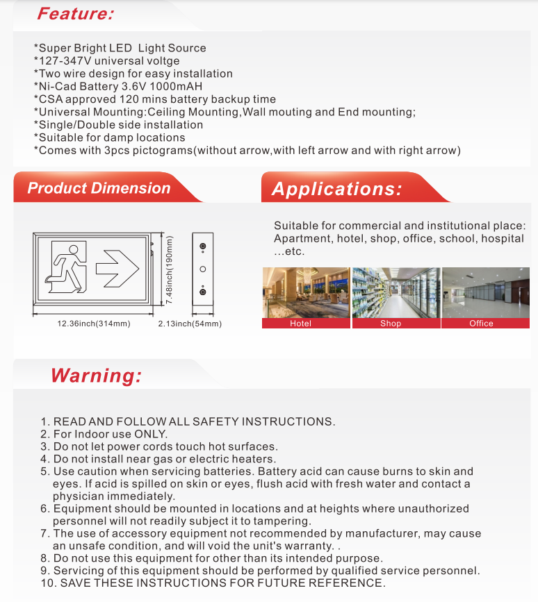 Nexleds LED Steel Running Man Exit Sign