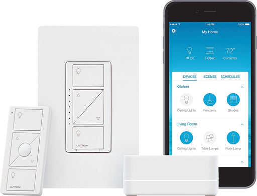 Lutron P-BDG-PKG1W-C, Caseta Wireless Smart Lighting Dimmer Switch With A Remote Control And A Smart Bridge