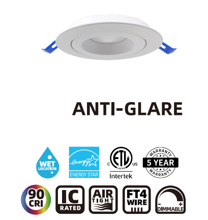 Dawnray 4" Anti-Glare LED Gimbal Recessed Fixture Round, 5CCT 2700K/3000K/3500K/4000K/5000K, Dimmable