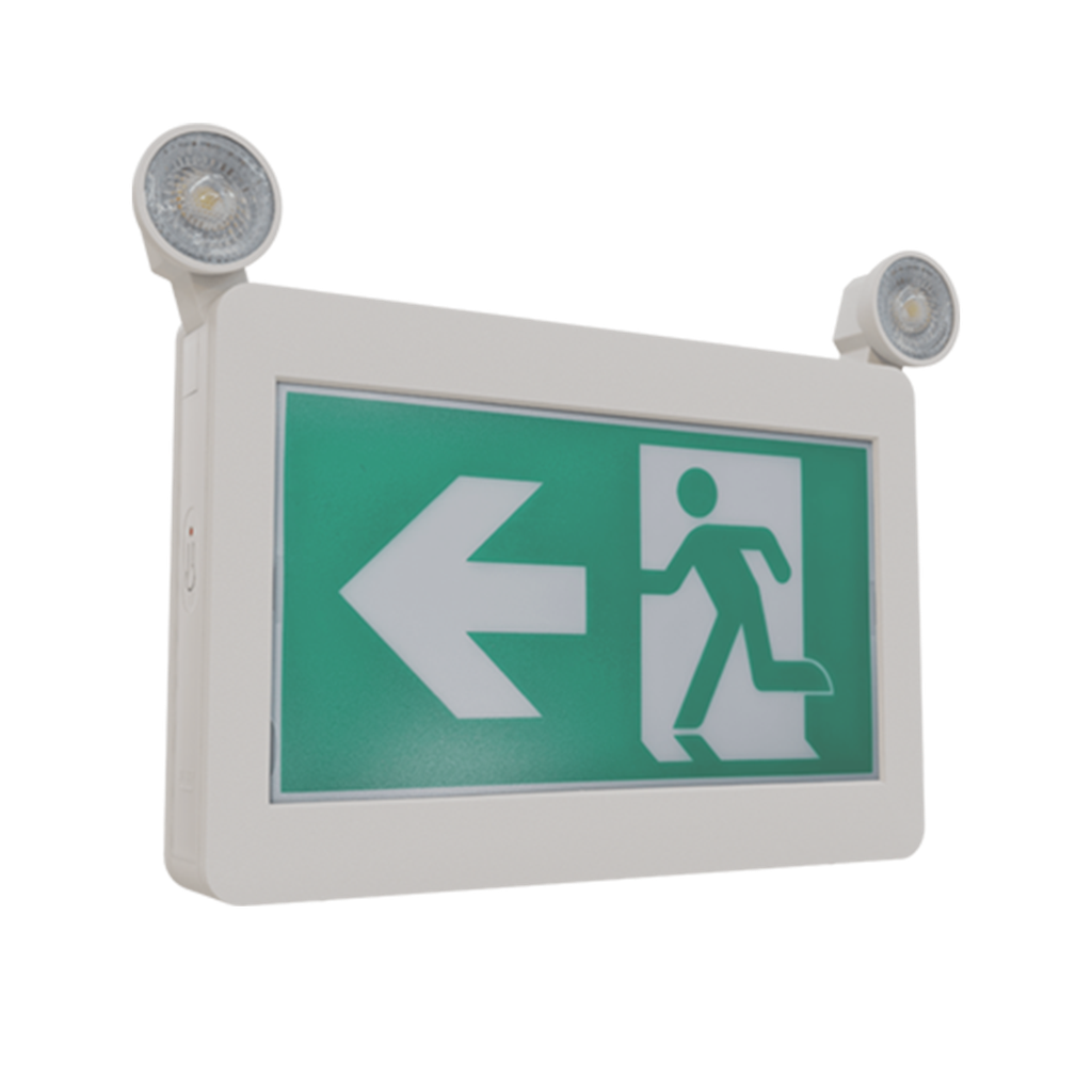 Reno Lighting LED RUNNING MAN COMBO | 120MINS BATTERY BACK UP | 120/277/347VAC | 2 x 2W HEADS | NI-CAD BATTERY