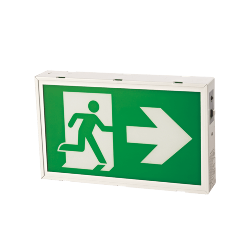 Reno Lighting LED RUNNING MAN SIGN 2W | 120-347VAC | Powder-Coated Steel | Sealed Nickel-Cadmium Battery | Discharge Time >2 Hours |