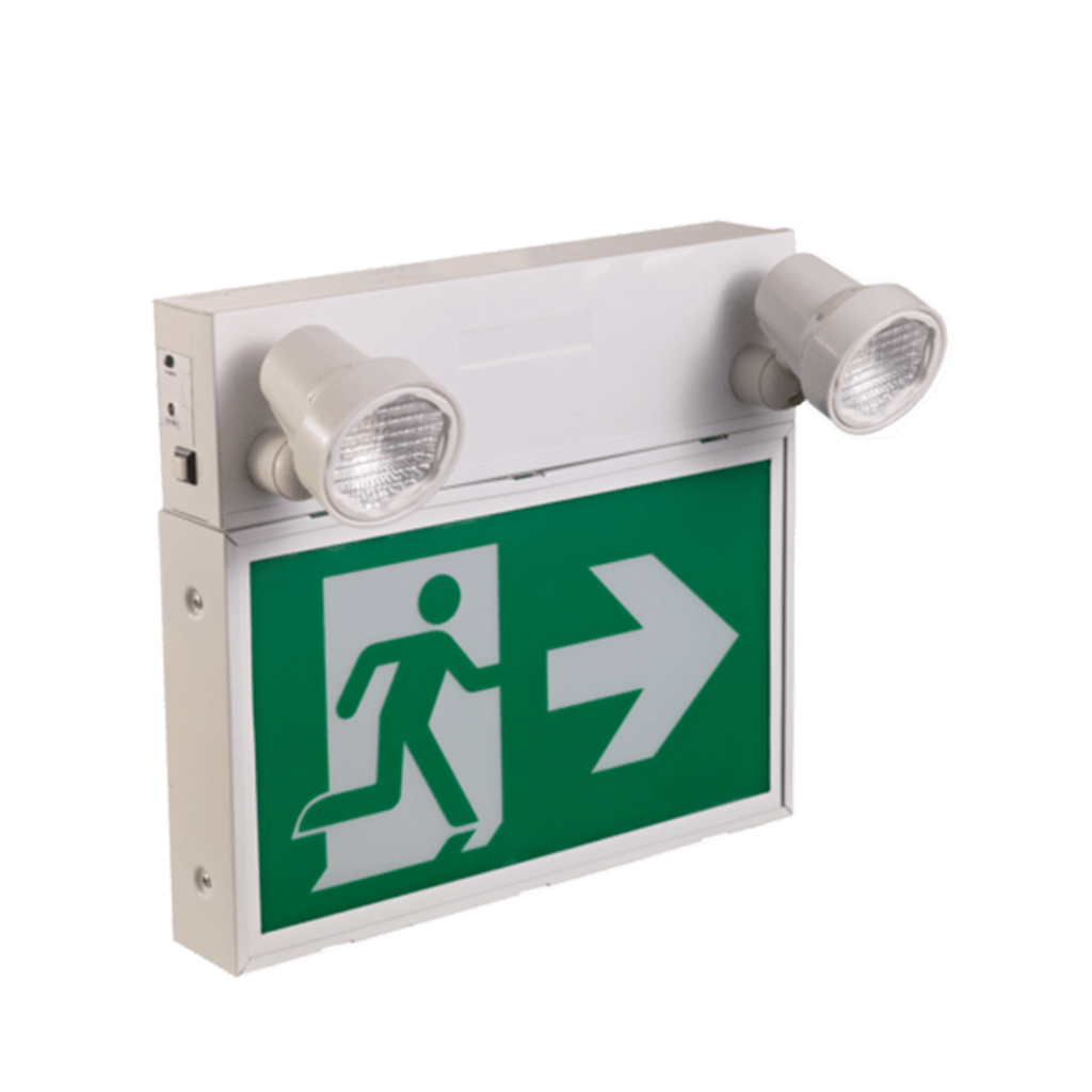 Reno Lighting LED RUNNING MAN COMBO 2x5W Heads (940lm) | 120-347VAC | Powder-Coated Steel | Sealed Nickel-Cadmium | Discharge Time >2 Hours |