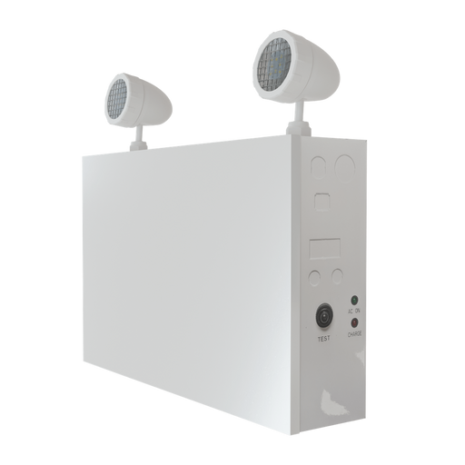 Reno Lighting 72W BATTERY BACK-UP UNIT | White Powder Coated Steel Body | 2 x 5W Heads | Voltage:120V/277V/347V | Output Voltage: 12VDC | Material : Metal Frame/ABS Heads | Up to 120mins Backup time |