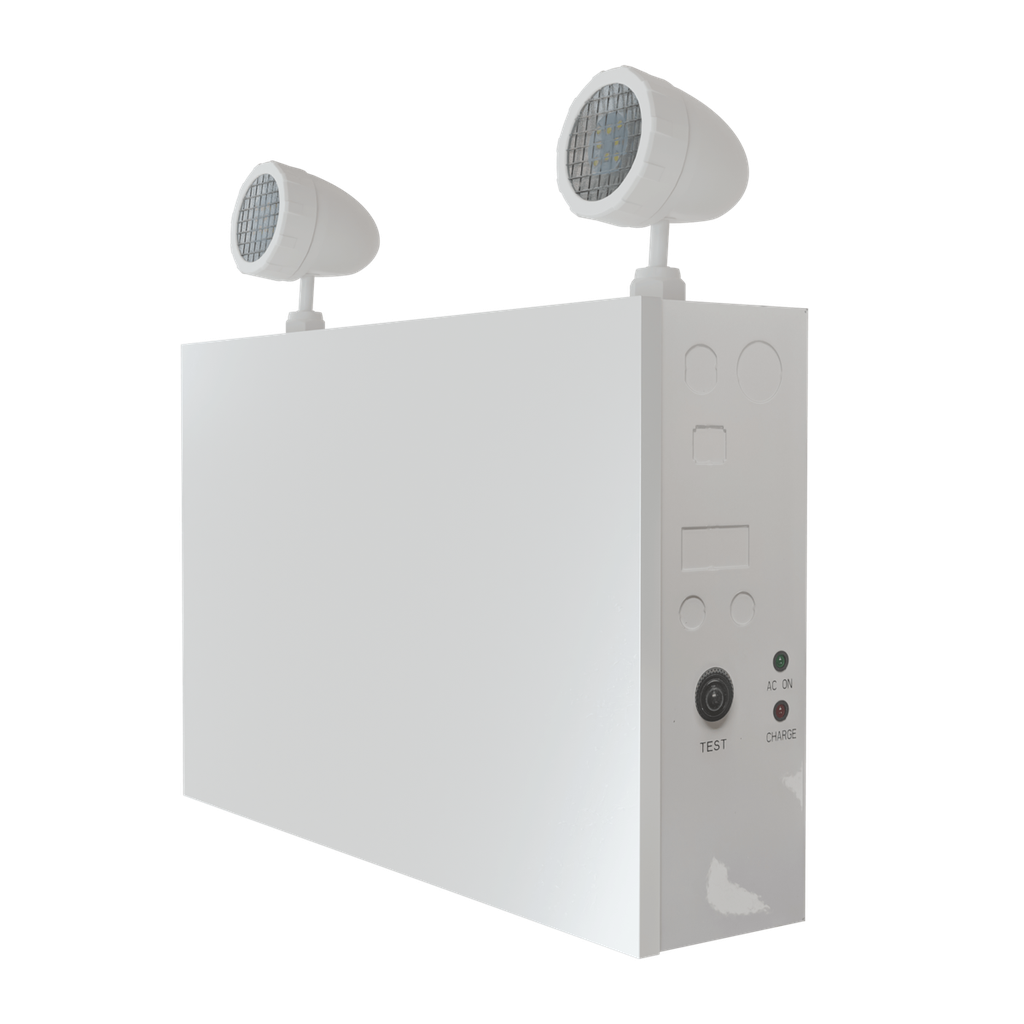 Reno Lighting 72W BATTERY BACK-UP UNIT | White Powder Coated Steel Body | 2 x 5W Heads | Voltage:120V/277V/347V | Output Voltage: 12VDC | Material : Metal Frame/ABS Heads | Up to 120mins Backup time |