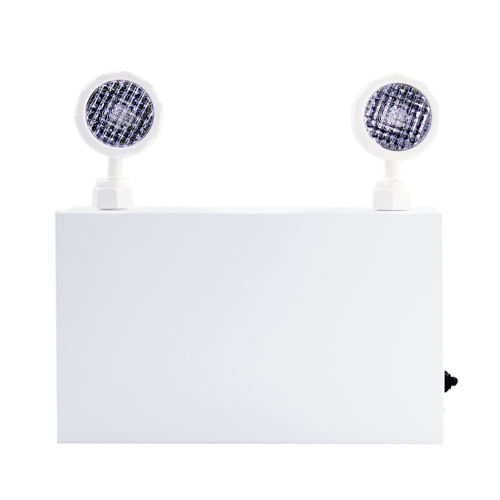Reno Lighting 72W BATTERY BACK-UP UNIT | White Powder Coated Steel Body | 2 x 5W Heads | Voltage:120V/277V/347V | Output Voltage: 12VDC | Material : Metal Frame/ABS Heads | Up to 120mins Backup time |