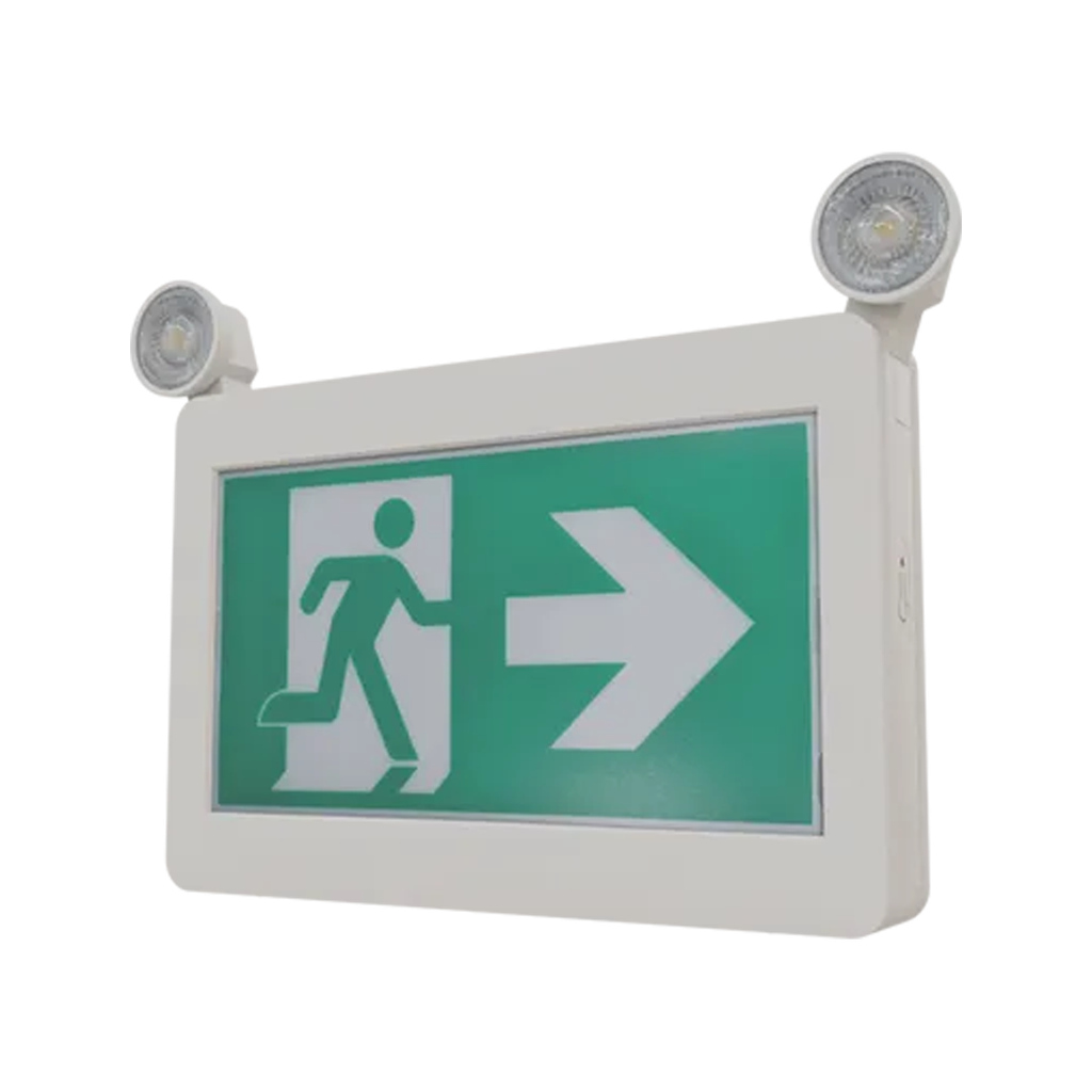 Reno Lighting LED RUNNING MAN COMBO | 120MINS BATTERY BACK UP | 120/277/347VAC | 2 x 2W HEADS | NI-CAD BATTERY