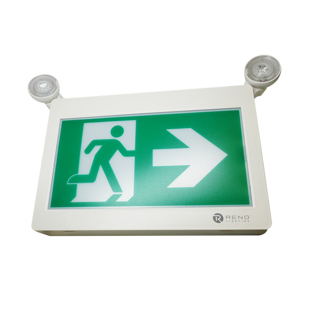 Reno Lighting LED RUNNING MAN COMBO | 120MINS BATTERY BACK UP | 120/277/347VAC | 2 x 2W HEADS | NI-CAD BATTERY