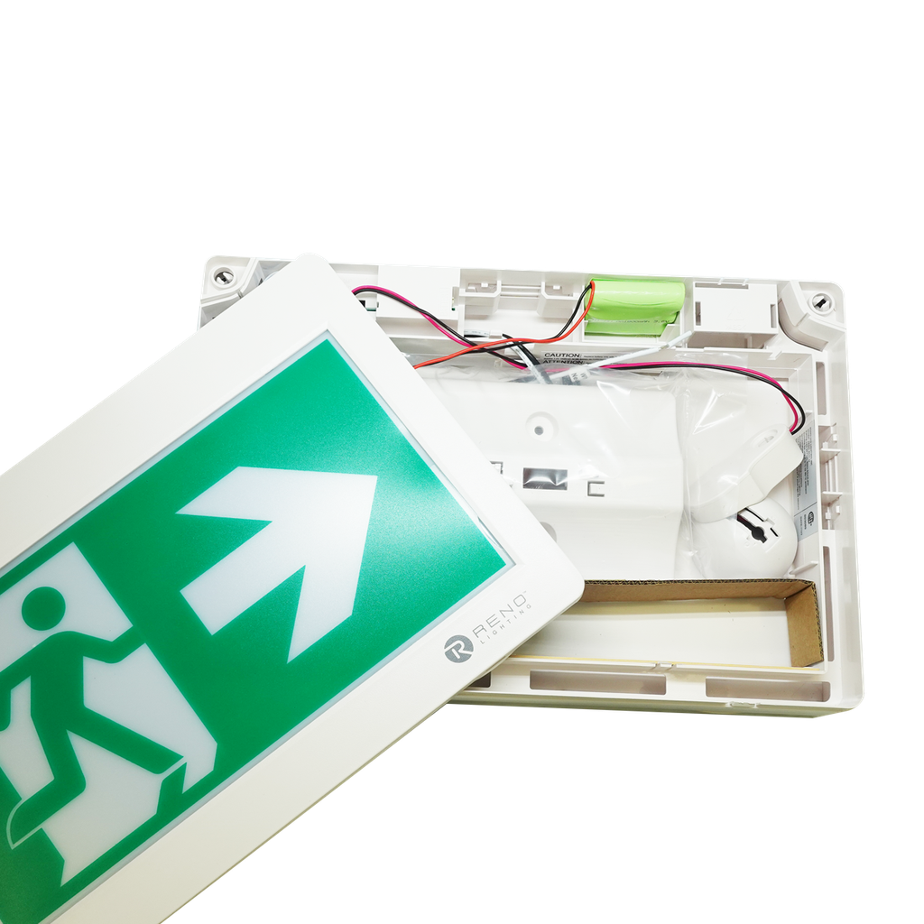 Reno Lighting LED RUNNING MAN COMBO | 120MINS BATTERY BACK UP | 120/277/347VAC | 2 x 2W HEADS | NI-CAD BATTERY