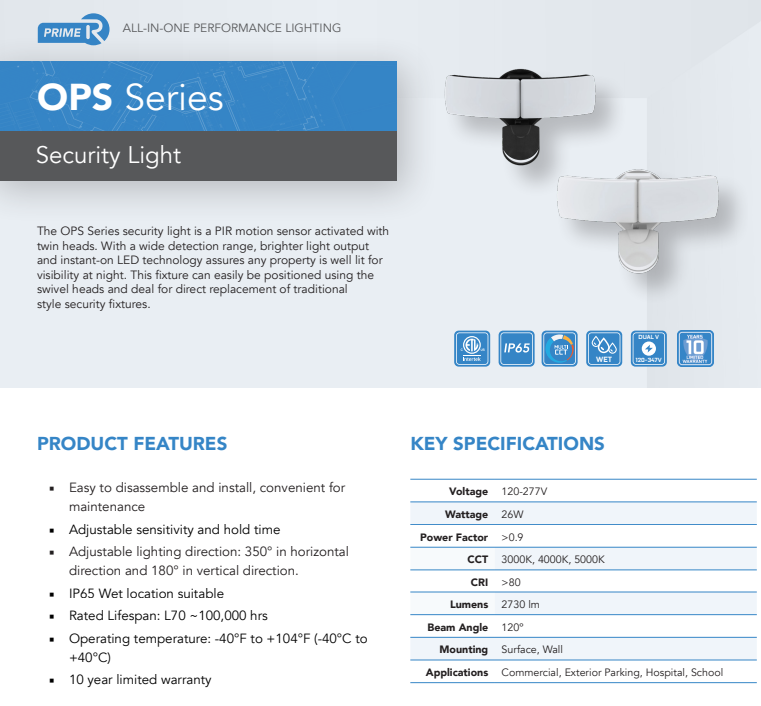 Reno Lighting SECURITY LIGHT | 26W | Selectable CCT 3000K/4000K/5000K | 120-277V | White/Black Finish |