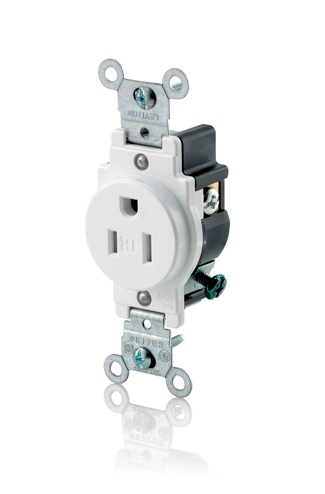 Leviton T5015-W Tamper Resistant 15A 125V Single Receptacle Outlet,White