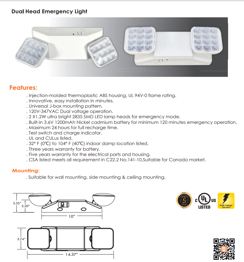 VOTATEC Dual Head Emergency Light