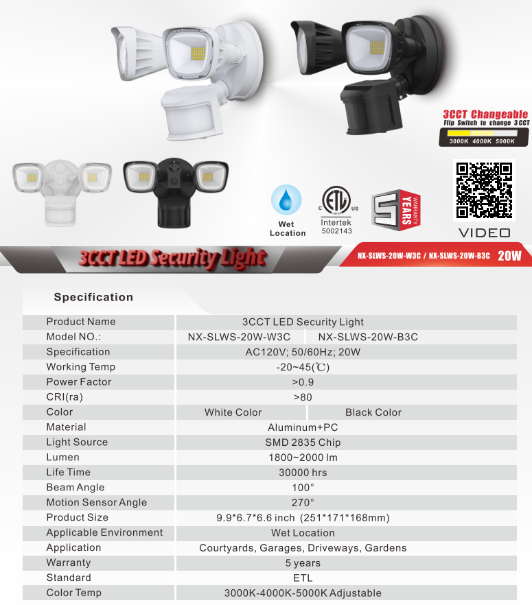 NEXLEDS Double Head Sensor LED Security Light White/Black 3CCT