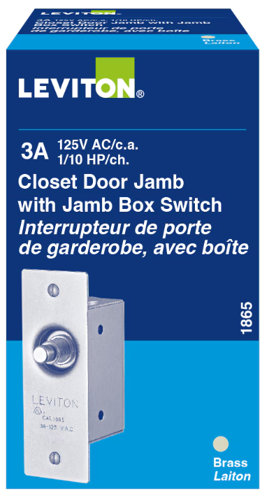 Leviton 3 Amp, 125 Volt, Single-Pole, Doorjamb with Jamb Box Switch, Commercial Grade, 01865-000, Brass