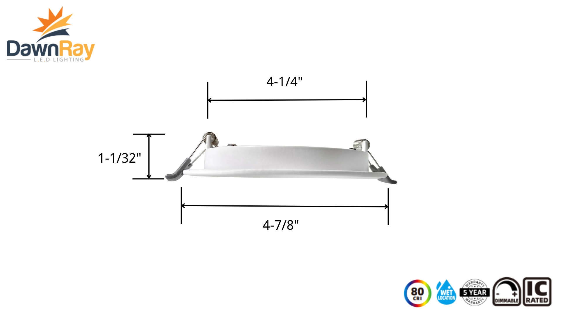 Dawnray 4" Flat Potlight 3CCT, 6 Pieces Contractor Pack, 3000K/4000K/5000K Colors Switchable,  White Finish, 10W, 700Lm, Wetlocation, cETLus