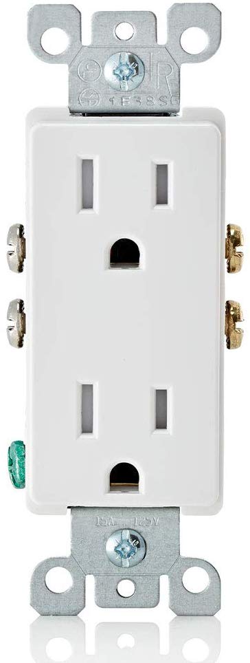 Leviton T5325-W 15 Amp 125 Volt, Tamper Resistant, Decora Duplex Receptacle, Straight Blade, Grounding (White) wall plates excluded 1Pack/10 Pack